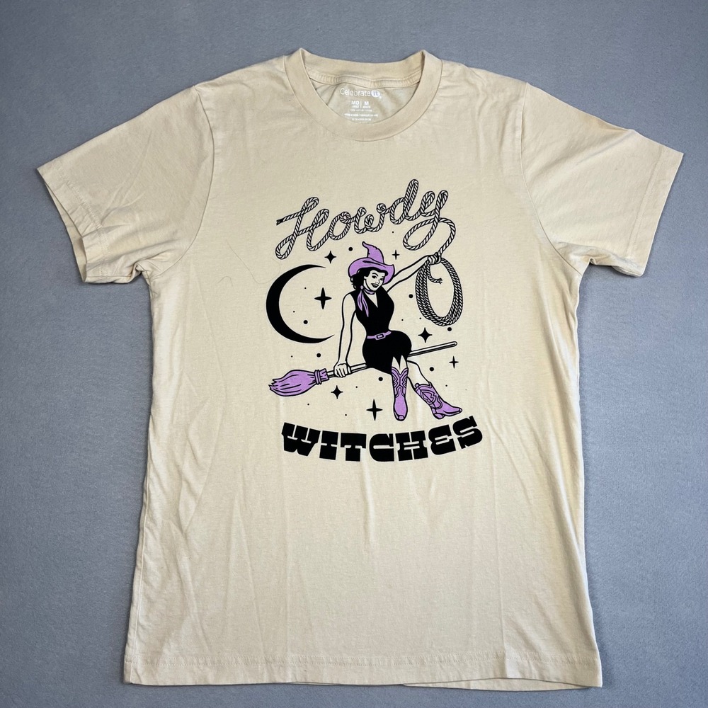 Howdy Witches Graphic Tee Tan Halloween Cowgirl Medium Costume